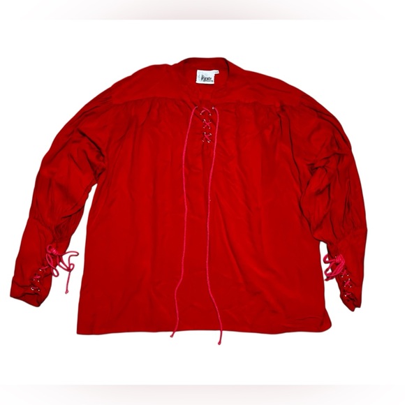 Pirate or renaissance-style shirt red long-sleeved w/ a lace-up front & sleeves - Picture 2 of 8